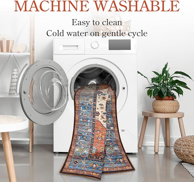Lahome Boho Kitchen Runner Rug - 2x8 Runners for Hallways Washable Non-Slip Runner Rugs Ultra-Thin Laundry Room Rug Oriental Throw Carpet Runner for Entrance Bathroom Bedroom Living Dinning Room Foyer