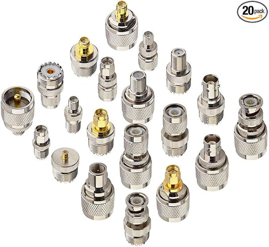 onelinkmore 20-Piece UHF Adapter Master Kit - PL259 SO239 to SMA BNC MCX FME F TNC Mini-UHF Connectors - RF Coaxial Converter Set for Ham Radio Base Stations, SDR, CB Scanners & HTs