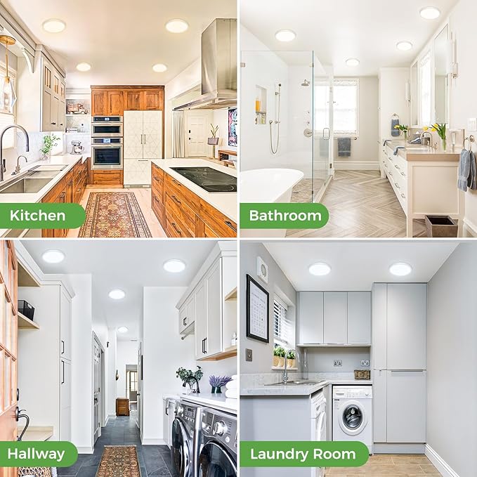 zemty 6Pack LED Ceiling Light Fixture, 6.5 Inch 12W 1200lm Flush Mount Light Fixtures, Bright & Adjustable 3000K 4000K 6500K, Round Flat Ceiling Lamp for Bathroom Closet Pantry Hallway