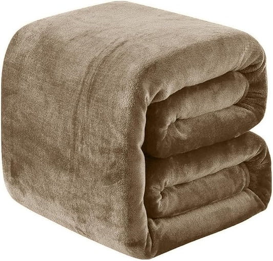 Fleece Blankets for All Season - Premium Lightweight Anti-Static Throw for Travel Size Bed Extra Soft Brush Fabric Warm Sofa Thermal Blanket 51" x 60"(Taupe)