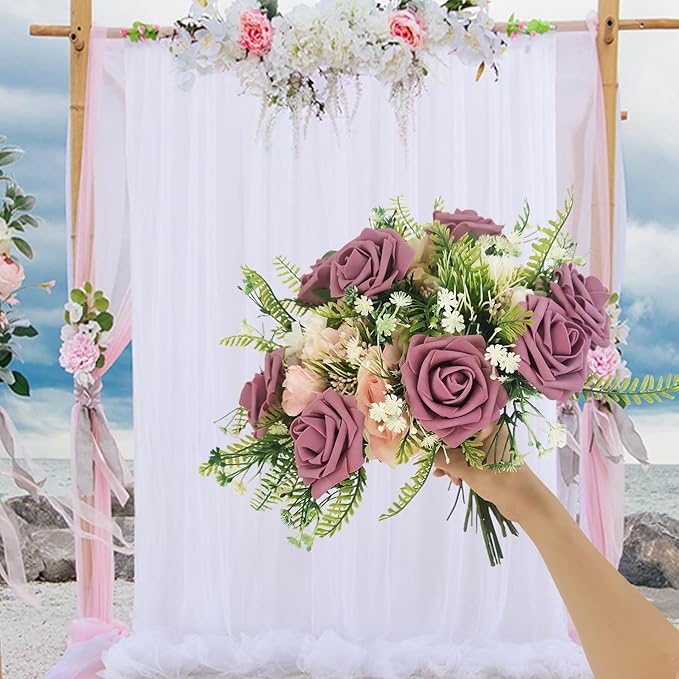 Artificial Flowers 25pcs Fake Roses, Rouge Foam Rose Faux Flower for DIY Wedding Bouquets Bridal Shower Centerpieces Floral Arrangements Home Decorations Party Backdrops Table