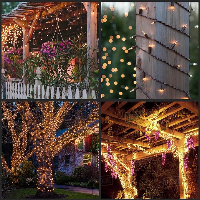 YULETIME Clear Christmas Lights with Brown Wire, 66 Feet 200 Count UL Certified String Lights, Pack of 2 Sets 33 Ft 100 Count Incandescent Mini Light Set (Clear)
