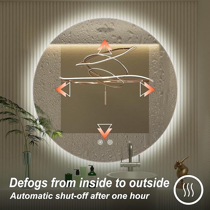 32 Inch Round LED Mirror for Bathroom, Backlit Vanity Round Bathroom Mirror with Lights, LED Lighted, Dimmable, Anti-Fog, Touch, 3000K/4500K/6000K
