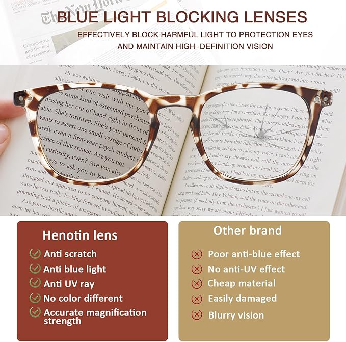 Henotin 3 Pack Blue Light Blocking Reading Glasses,Spring Hinge Computer Readers for Men Women,Anti UV Ray Filter Eyeglasses (3 Pairs, 2.75)