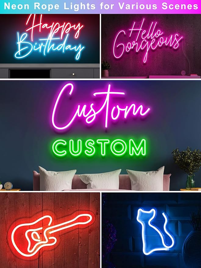 100ft LED Neon Rope Lights with App and Remote Control, IP65 Waterproof Neon Strip Lights for Outdoor Indoor, DIY Design Flexible Led Rope Lights for Bedroom, Living, Gaming, Party Decor