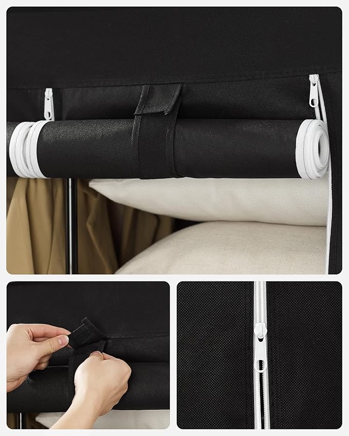 SONGMICS Portable Closet, Clothes Storage Organizer with 10 Shelves, 1 Clothes Hanging Rail, Non-Woven Fabric Closet, Metal Frame, 51 x 17.7 x 66.1 Inches, Black URYG93BK