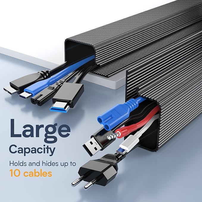 Delamu 6 Pack Safe & Tidy Black Cable Management Solution - Protect Kids & Pets with Home Office Cable Management Under Desk, Cable Organizer, Cable Management Kit, Cord Organizer for Desk, 15.7in x 6