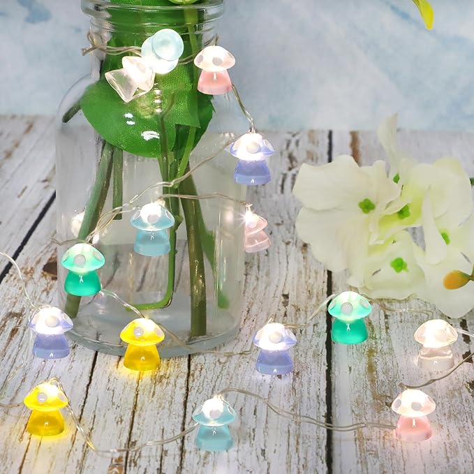 Impress Life Mushroom String Lights, 10FT 40LEDs Battery Operated or USB Powered Fairy Lights, Cute Mushroom Gifts for Indoor Outdoor Garden Party Wedding Decor