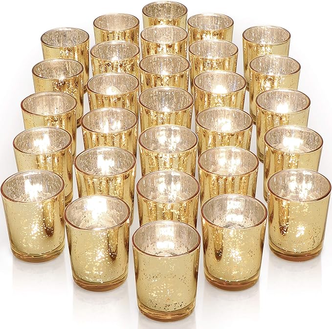 LETINE Gold Votive Candle Holders Set of 36 - Speckled Mercury Gold Glass Candle Holder Bulk - Ideal Fall Decor for Boho Wedding Centerpiece Table，Halloween & Thanksgiving Decorations Indoor