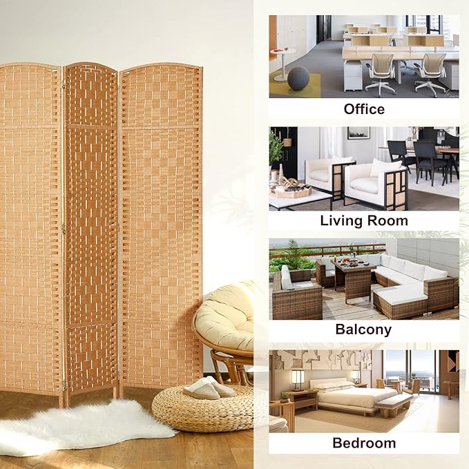 Rose Home Fashion 6 ft Tall Room Divider, Room Dividers and Folding Privacy Screens, 15.7in Privacy Screen 3 Panel Partition Temporary Wall Separation for Private, Light Beige