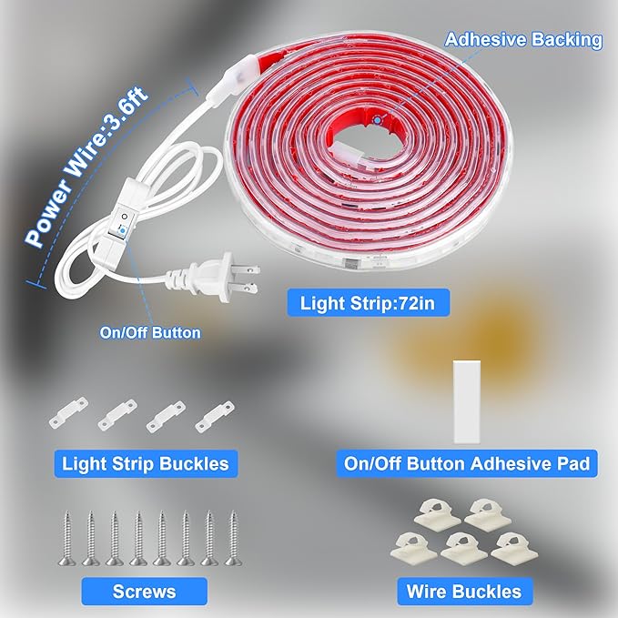 maylit Under Cabinet Strip Lighting Plug in 72in, Ultra Bright Small LED Light Bar, 6000K Cool White, 110V-120V Wired Lights for Kitchen Cabinet, Counter, Workbench, Desk, Closet, Shelf, Indoor