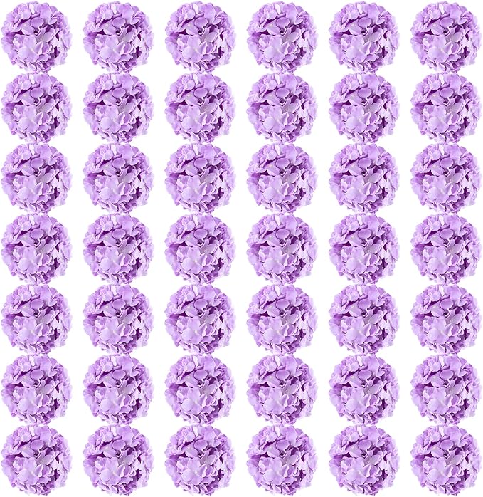 Auihiay 64pcs Hydrangea Artificial Flowers, Purple Artificial Hydrangea Flowers, Silk Hydrangea Heads with Stems for Garden, Home Party Baby Shower DIY Wedding Centerpiece (Purple)