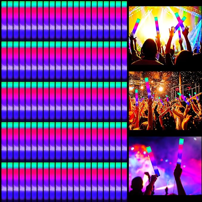 Vinsot 300 Pcs Light up Foam LED Sticks Bulk with 3 Modes Colorful Flashing LED Strobe Sticks Glow in The Dark Party Supplies for Birthday Party, Concert and Event