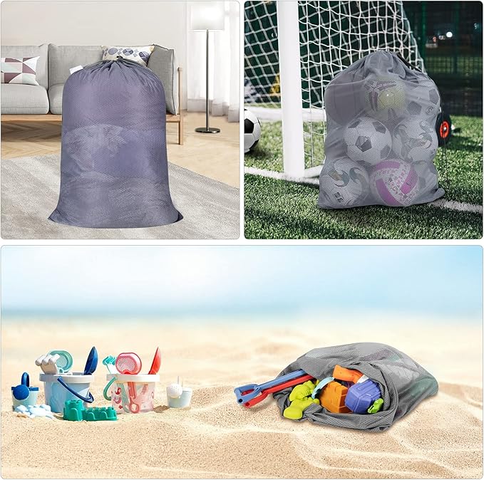 Polecasa Heavy Duty Extra Large Mesh Laundry Bags with ID Tag and Locking Drawstring Closure - 2 Pack, 30 x 36 inches - Laundry Hamper Liner, Washable Laundry Bag for Travel, Sports, Dorms (Grey)