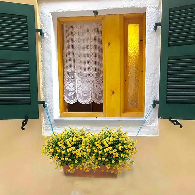 Artificial Fake Flowers Plants for Outdoor, 16 Bundles Faux Eucalyptus Flower UV Resistant Realistic for Planter Front Door Porch Patio Yellow