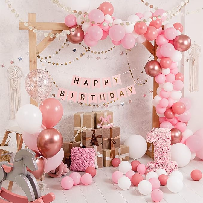 RUBFAC Pink Balloons 129pcs Light Pastel Pink Balloon Different Sizes 18 12 10 5 Inch for Garland Arch Birthday Party Baby Shower Gender Reveal Wedding Anniversary Easter Decoration