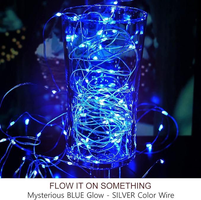 Bright Zeal 66 Ft 200 LED 8 Mode Blue Christmas Fairy Lights Battery Operated with Timer and Remote - 8 Modes Christmas String Lights Outdoor Waterproof Twinkle Xmas Lights Silver Wire String Lights