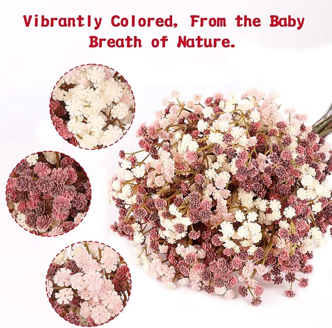 Baby Breath Fall Flowers Artificial Bulk, 15Pcs Fall Decor Fake Gypsophila Plants Bouquets Flowers Real Touch Faux Babies Breath Arrangement for Home Autumn Wedding Party Vase Decoration Pink