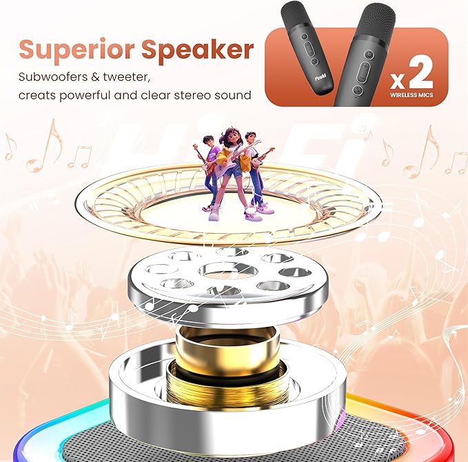 Mini Karaoke Machine for Kids Adults, Portable Karaoke Microphone Singing Speaker Bluetooth Karaoke Player with 2 Wireless Mic, Birthday Gifts for Girls Boys 4-12 Year Old, Family Home Party(Grey)