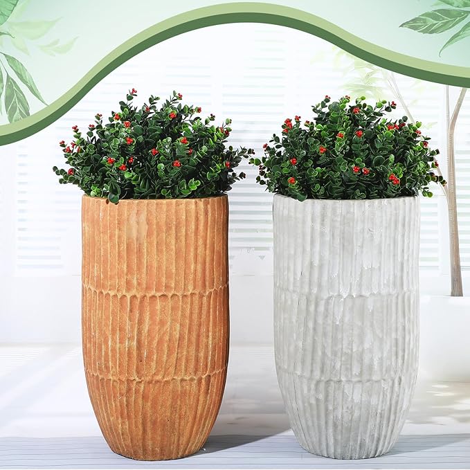 XunYee 4 Pcs 20" Artificial Topiary Ball Trees, Outdoor Artificial Shrubs Faux Bushes UV Resistance Greenery Fake Plants Tree with Ground Spike for Garden Porch Patio Indoor Decoration (Red Berries)