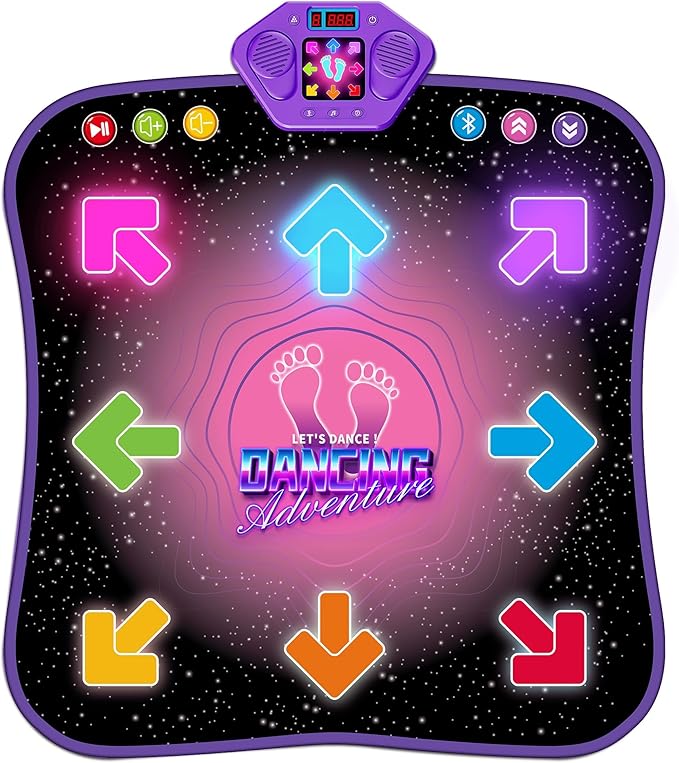 Flooyes Dance Mat Toys for 3-12 Year Old Kids, Electronic Dance Pad with Light-up 8-Button Wireless Bluetooth, Music Dance with 5 Game Modes, Birthday Toys Gifts for 3 4 5 6 7 8 9 10+ Year Old Girls