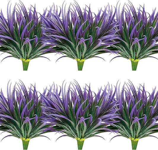 16pcs Artificial Plants Outdoor Flowers UV Resistant Fake Tall Grass Plants Faux Tropical Shrubs Plastic Greenery Bushes Front Porch Patio Garden Outside Decoration