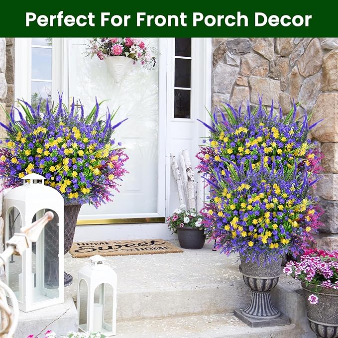 Artificial Plants Outdoor, 20PCS Artificial Flowers, UV Resistant Fake Flowers, Faux Flowers for Outdoor Planters for Home Garden Outside Porch Decor