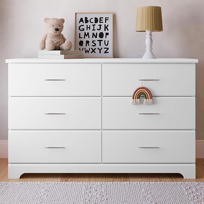 Storkcraft Brookside 6 Drawer Double Dresser (White) – GREENGUARD Gold Certified, Dresser For Nursery, Kids, Chest Of Drawers
