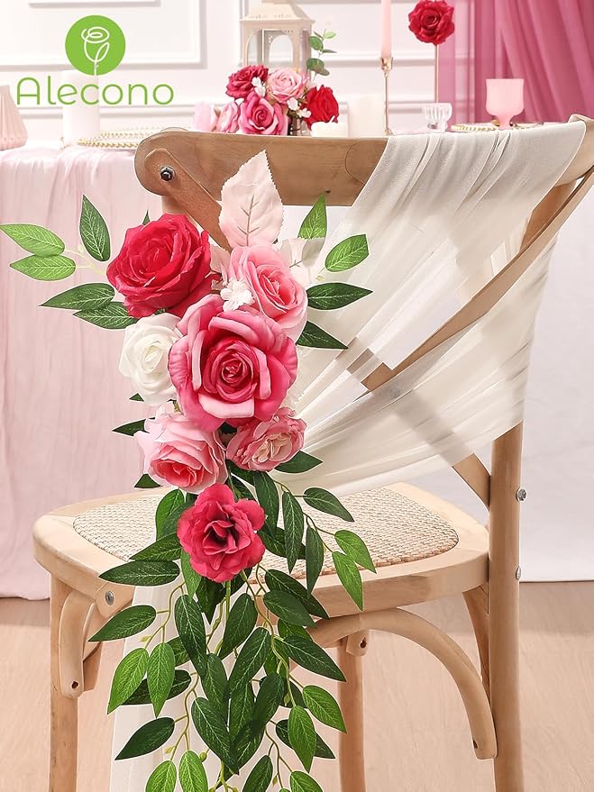 Alecono Artificial Flowers, Hot Pink Fake Flowers Combo Box with Stems for DIY Wedding Bridal Bouquets, Cake Home Decor Indoor Outdoor