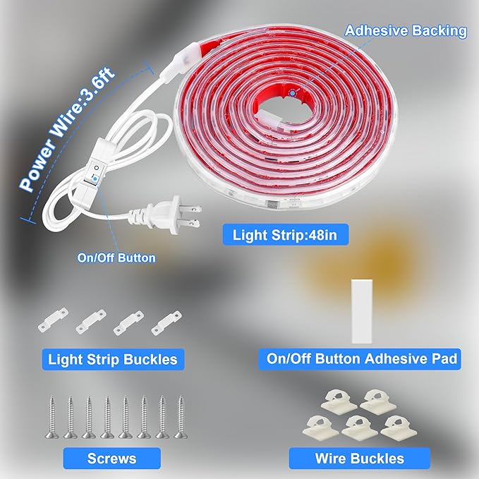 maylit Under Cabinet Strip Lighting Plug in 48in, Ultra Bright Small LED Light Bar, 6000K Cool White, 110V-120V Wired Lights for Kitchen Cabinet, Counter, Workbench, Desk, Closet, Shelf, Indoor
