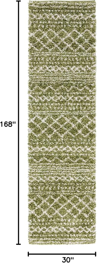 SAFAVIEH Arizona Shag Collection Area Rug - 2'6" x 14' Runner, Green & Ivory, Non-Shedding & Easy Cleaning, Plush Thick Pile, Ideal for Living Room, Bedroom, Dining Space (ASG741X)