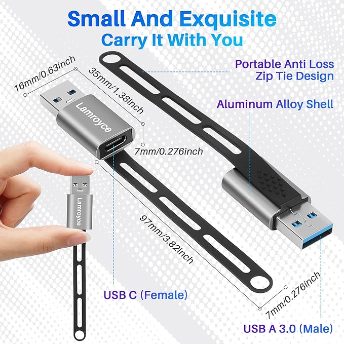 USB 3.0 to USB C 3.1 Adapter 4 Pack, Portable USB Type-C Female to USB A Male Converter Connector, with Lanyard Keychain Support fast charging and 5Gbps data transfer for iPhone17/16 Series,Galaxy S25