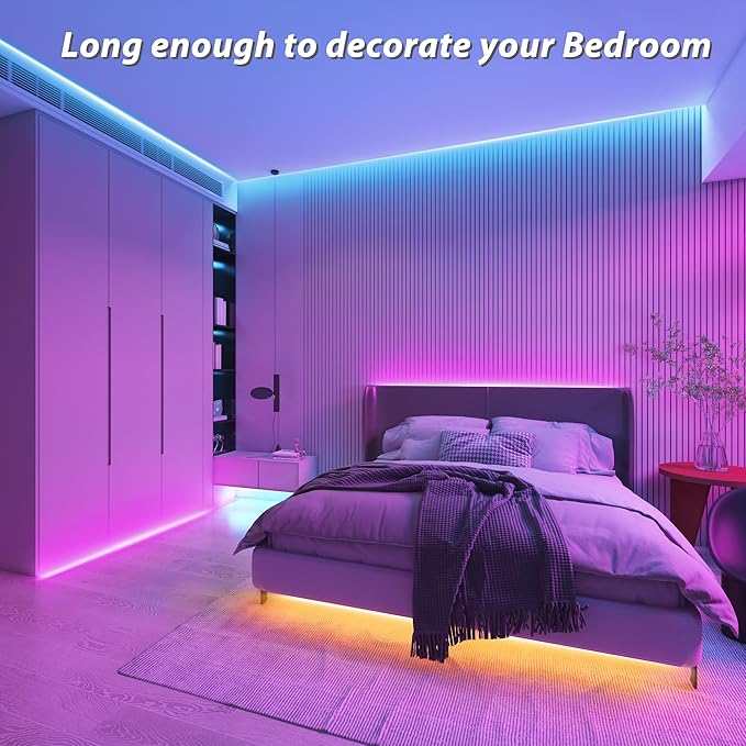 Led Lights for Bedroom 100ft (1 Rolls of 100ft) Music Sync Color Changing Led Strip Lights with 60 Key Remote and App Control RGB Led Light Strip for Home Party Room Decoration