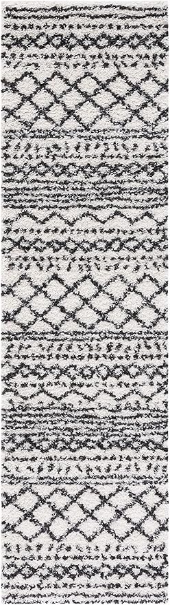 SAFAVIEH Arizona Shag Collection Area Rug - 2'3" x 18' Runner, Ivory & Black, Non-Shedding & Easy Cleaning, Plush Thick Pile, Ideal for Living Room, Bedroom, Dining Space (ASG741Z)