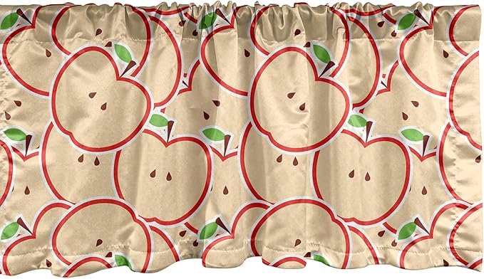 Ambesonne Fruits Window Valance Pack of 2, Modern Illustration Fruit from Abstract Cartoon Drawing Outline Look, Rod Pocket Curtain Valances for Kitchen Bedroom, 54" X 12", Apple Green Beige and Red
