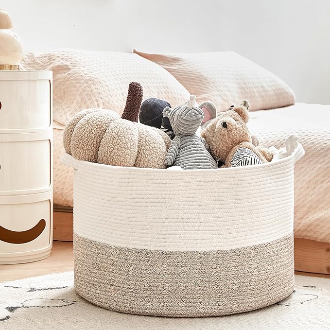 Extra Large Cotton Rope Basket 22" x 14" - Toy Basket for Kids -Blanket Basket for Living Room - Woven Baskets for Storage
