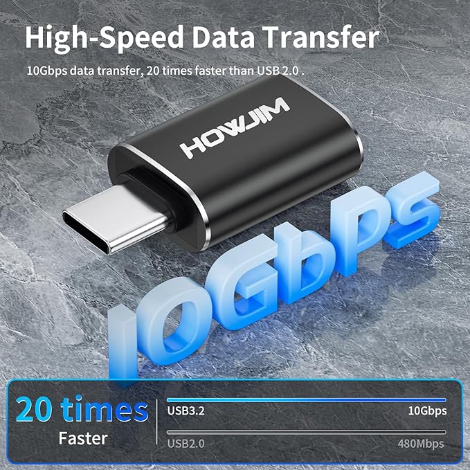 USB C to USB Adapter 2 Pack,Type-C Male to USB3.2 Female OTG Adapter,100W Fast Charging 10Gbps Transfer,USB A to USB C Adapter,M-acBook,Phone15 16 17,Pad,D-ell XPS,G-alaxy,X-peria,S-urface Black