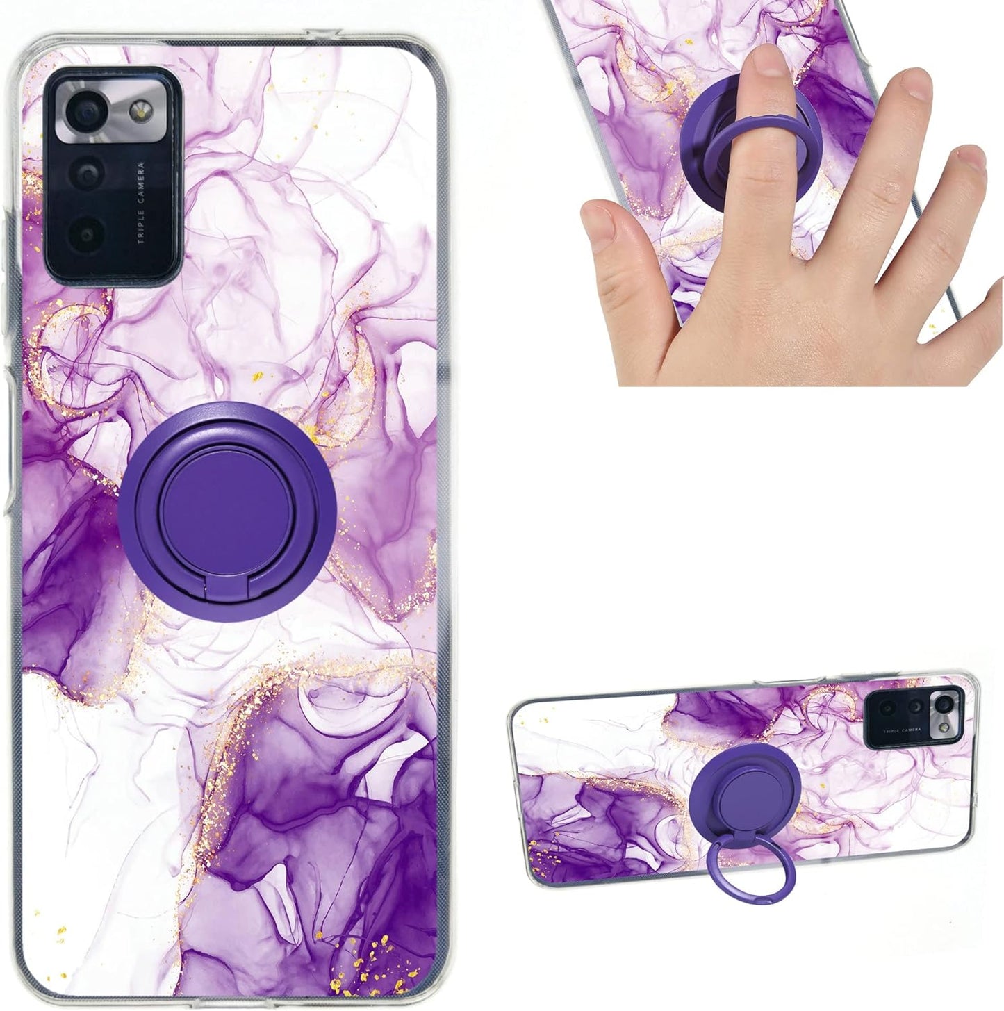 jioeuinly Consumer Cellular ZMAX 5G Case for ZTE ZMAX 5G Phone, 2 in 1 Hard PC + Soft TPU with 360 Metal Ring - Purple