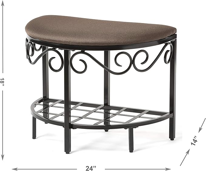 Mango Steam Half Moon Shoe Bench - Vanity Seat/Dressing Stool/Makeup Chair - Mocha Brown
