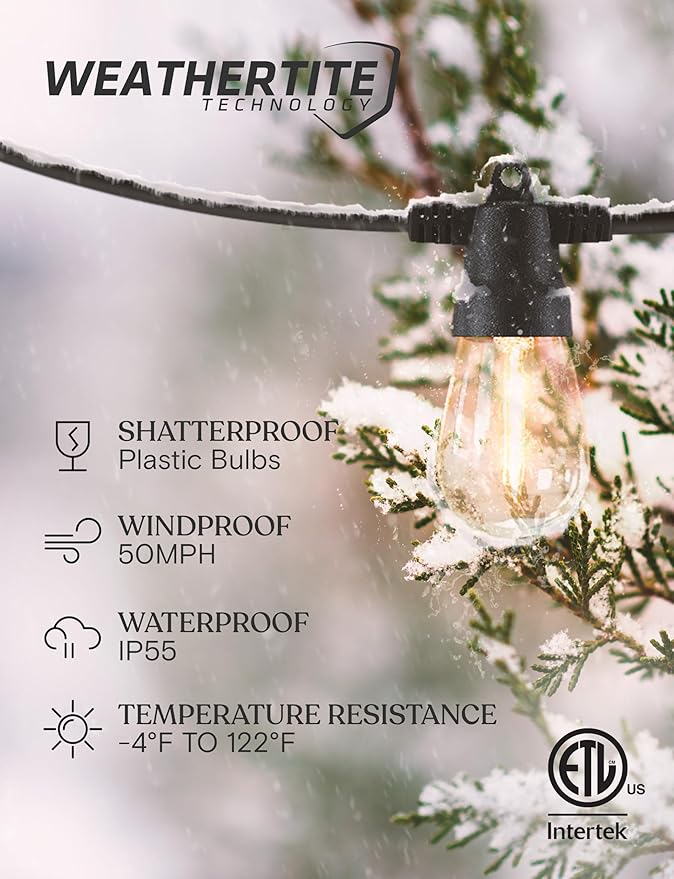 Brightech 48 (42+6) FT Ambience Pro Outdoor Solar String Lights - Bright Remote Control Color Adjustable Solar Light - Commercial Grade, 15 Waterproof LED Bulbs for Patios, Camping, Yard, Outside