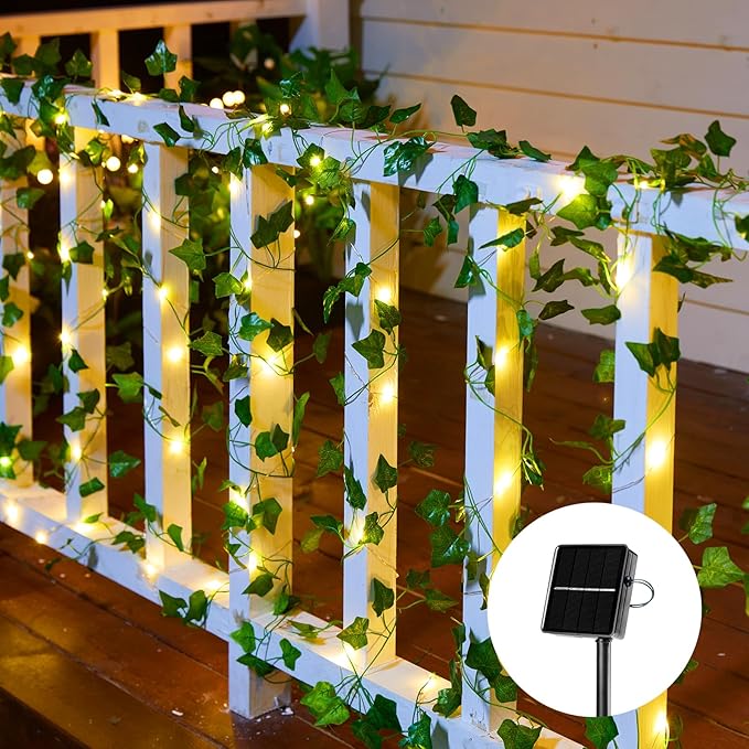 Solar Fairy Lights Outdoor, 33Ft Solar String Lights with Ivy, Plant Vine for Camping Outside Garden Yard Fence Wall