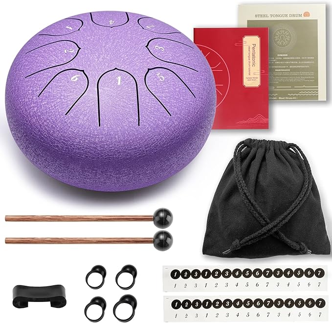 Steel Tongue Drum Percussion, 6 Inch 8 Notes Musical Instruments, Music Gifts for Family Friends (Lavender)