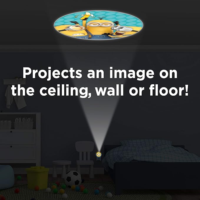 Minions Projectables Plug-in Night Light, Despicable Me, for Kids, Collector’s Edition, Light Sensing, Project Image on Ceiling, Wall, or Floor, 42029 , Yellow