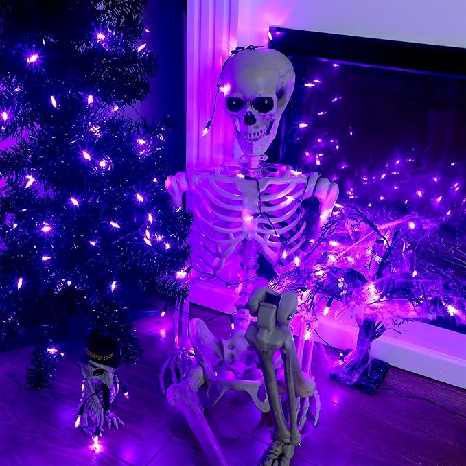 Blissun Halloween Lights - 50-Count Black Wire Battery Operated Mini String Light Set With 8 Modes, 16 ft Fairy Lights for Tree Garden Wreath Decorations (1 Pack, Purple)
