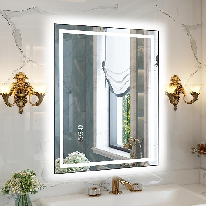 40"x 32" LED Bathroom Mirror with Black Frame, Bathroom Mirror with Lights Front and Backlit, Lighted Mirror Stepless Dimmable, Anti-Fog, Memory, LED Vanity Mirror with Lights 3 Colors