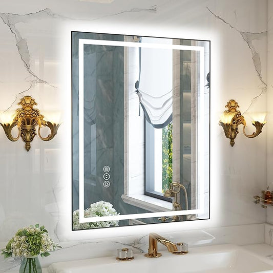 40"x 32" LED Bathroom Mirror with Black Frame, Bathroom Mirror with Lights Front and Backlit, Lighted Mirror Stepless Dimmable, Anti-Fog, Memory, LED Vanity Mirror with Lights 3 Colors