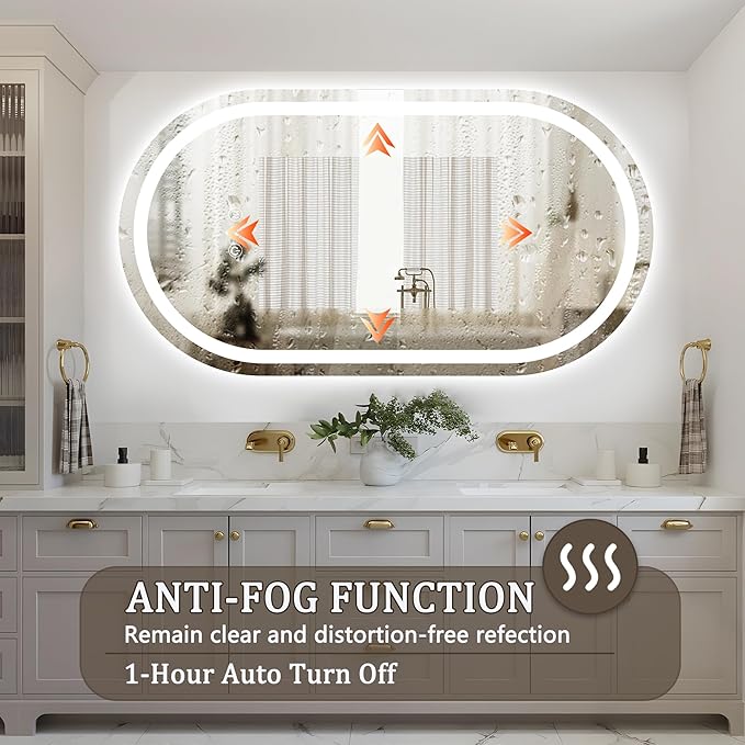 Oval LED Bathroom Mirror 48x30 Inch,Frameless LED Oval Bathroom Mirror with Lights,Anti-Fog Mirror for Bathroom Wall with Light,Dimmable 3 Color Vanity Mirror with Light(Horizontal/Vertical)