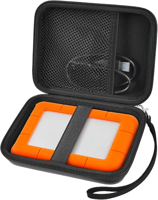 Case Compatible with LaCie Rugged Mini 1TB/ 2TB/ 4TB/ 5TB External Hard Drive Portable HDD, Storage Holder for Hard Drives for Mac and PC Computer & USB 3.0 2.0 Cable SD Cards (Black)