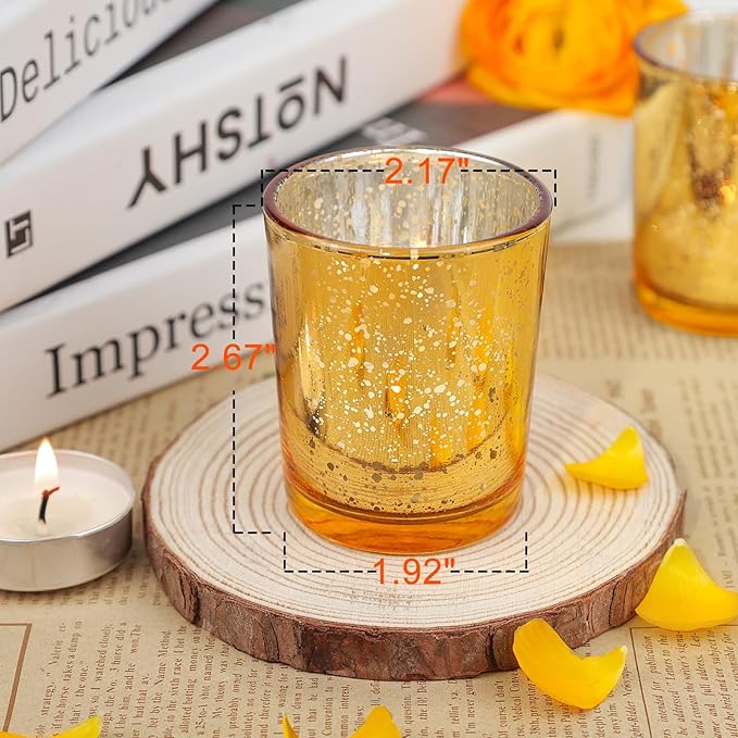 24 Pcs Gold Votive Candle Holders, Speckled Mercury Gold Glass Candle Holder Bulk for Wedding Centerpiece Table Decor, Tea Lights Candle Holder for Valentines Day Decor, Home Decor
