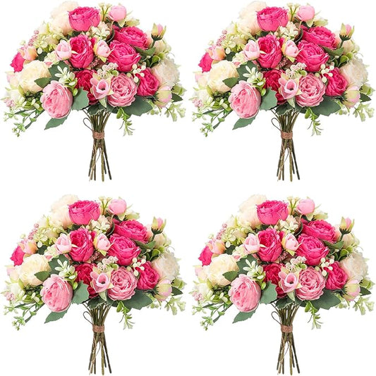 Geosar 8 Bundles Artificial Peonies Flowers Fake Silk Peony Bouquet Faux Peonies Flowers Bulk for Decoration Vase Floral Arrangements Wedding Party Table (Bright Color)